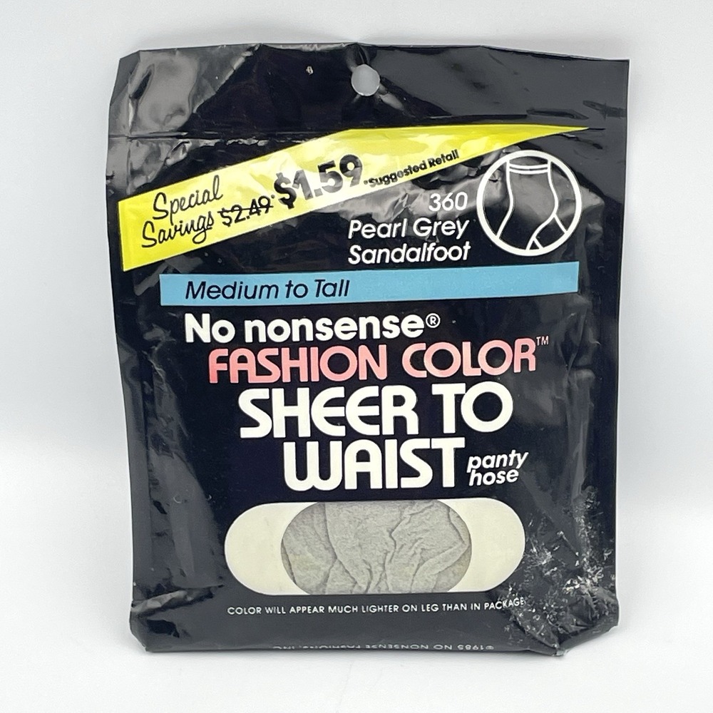 Vintage 1980s No Nonsense Fashion Color Pantyhose Pearl Grey Medium Tall NOS